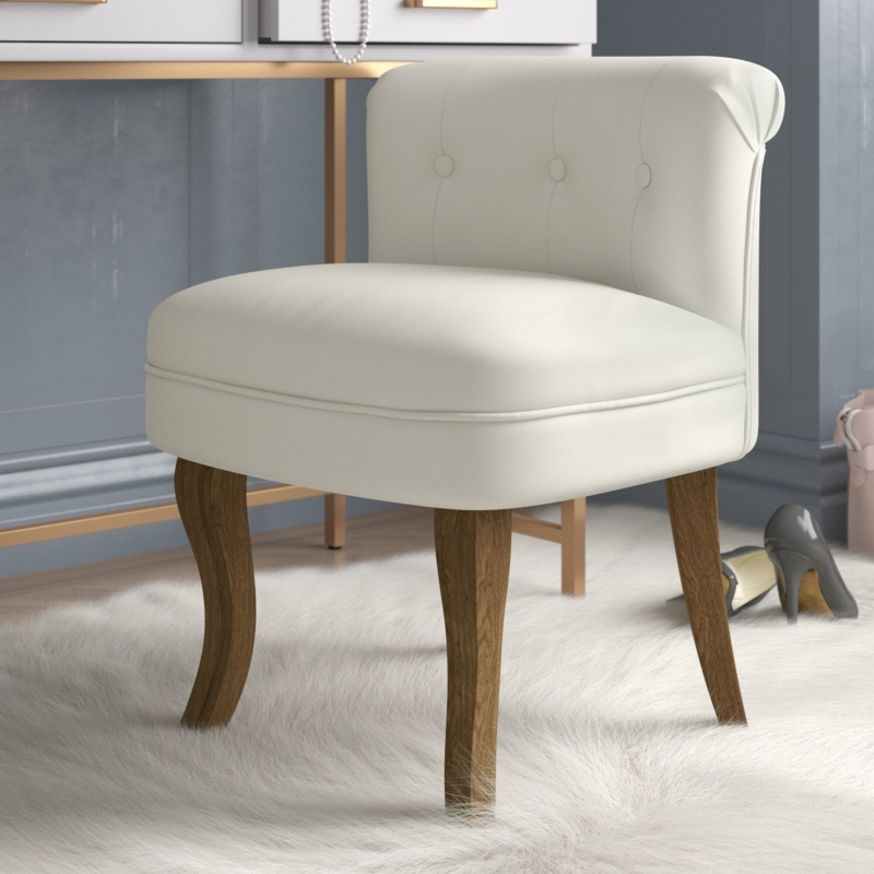Jonna Tufted Vanity Stool with Solid Wood Legs