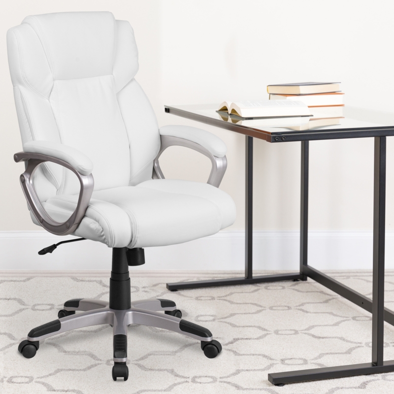 Kalman Mid-Back LeatherSoft Executive Swivel Office Chair with Padded Arms