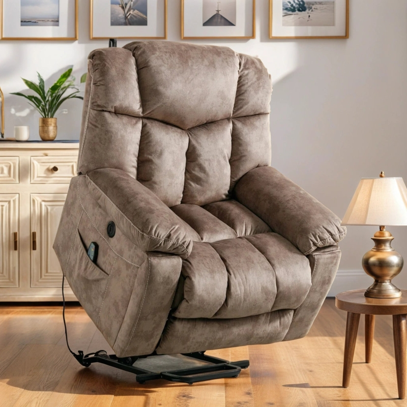Karelin Breathable Short Plush Upholstered Lift Assist Recliner With Massage Heating