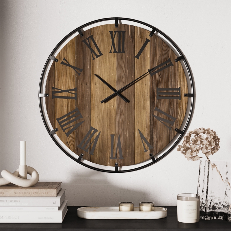 Karina Farmhouse Two-Tone Shiplap Wood Wall Clock