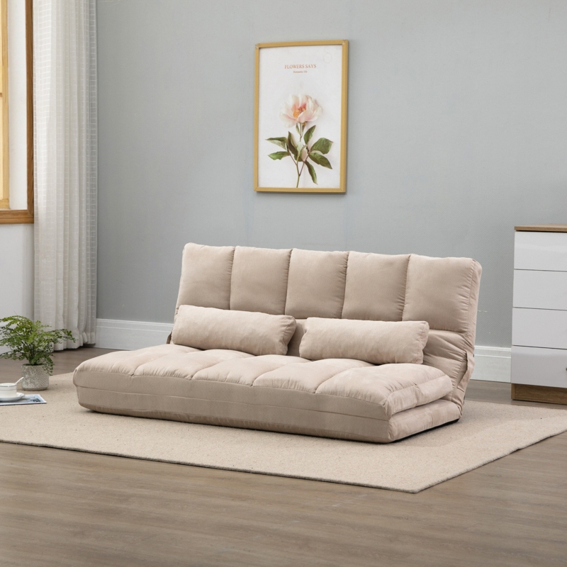 Kinta Full 51.25" Wide Genuine Leather Biscuit Back Convertible Sofa