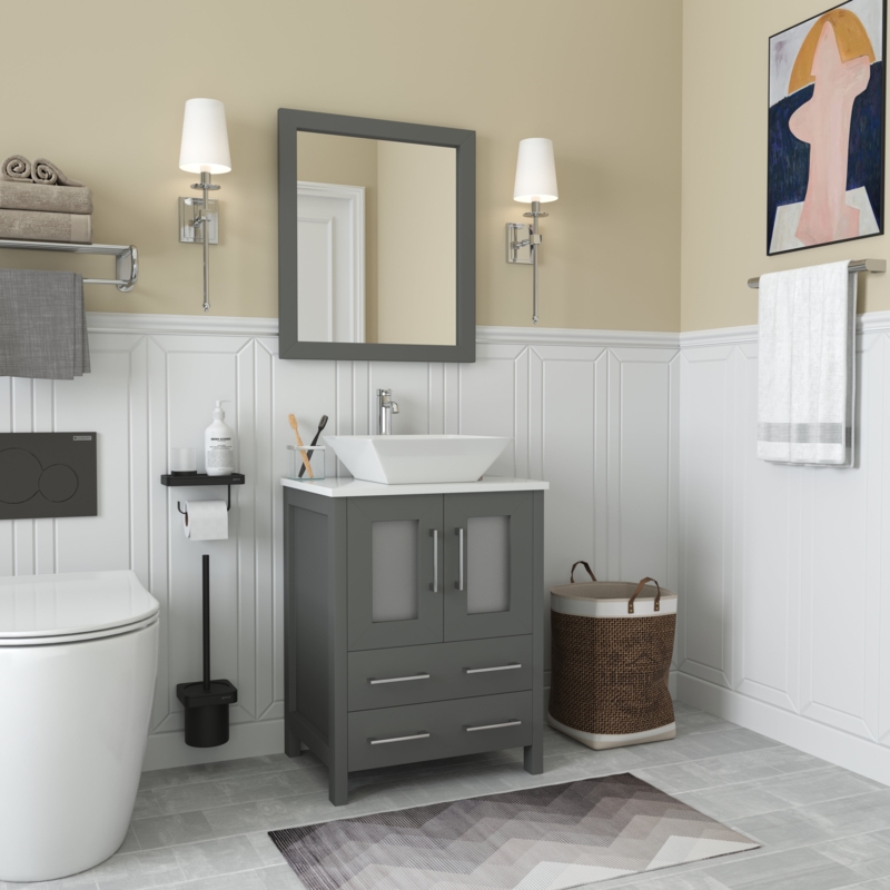 Knutsen 24'' Single Bathroom Vanity with Engineered Marble Top with Mirror