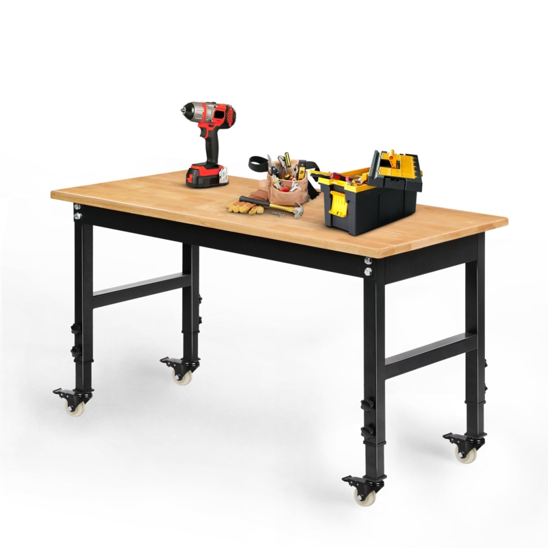 Lacluta 48'' W Solid Wood Top Height-Adjustable Workbench with Wheels
