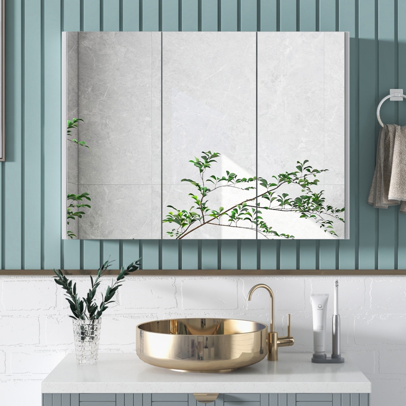 Lambeg Surface Mount Frameless 3 Door Medicine Cabinet with 2 Adjustable Shelves