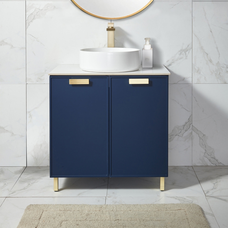 Leaann 30" Blue Modern 2-Door Free-standing Vessel Sink Bathroom Vanity Set