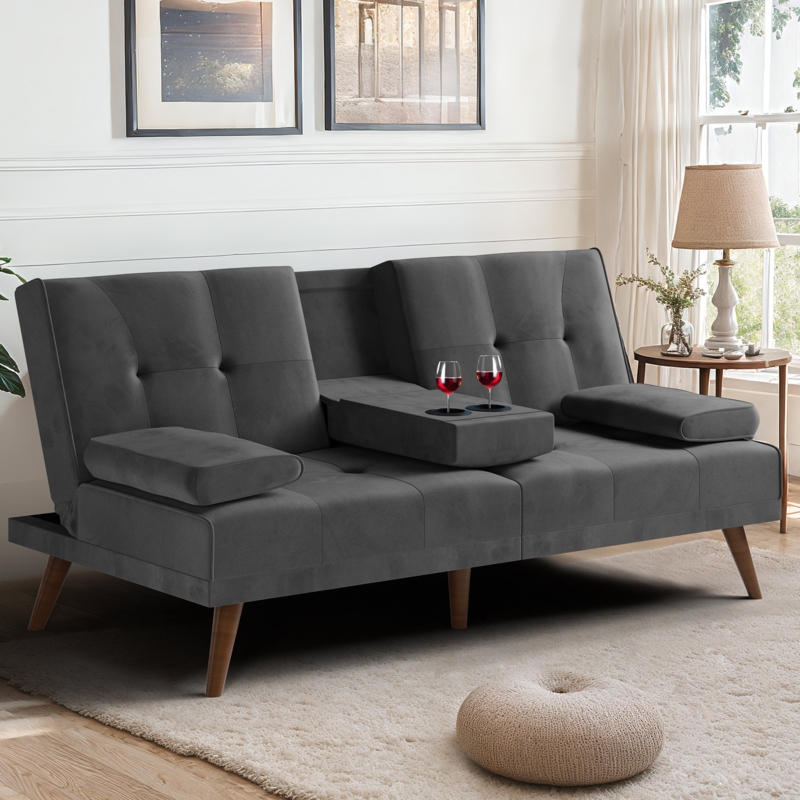 Lepanto Queen 59.4'' Velvet Tufted Convertible Sofa