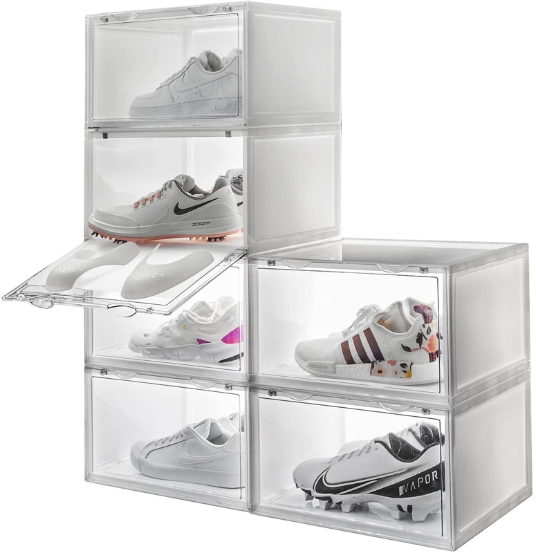 Letusto Shoe Storage Box Organizers 6 Pair Stackable Shoe Storage Box