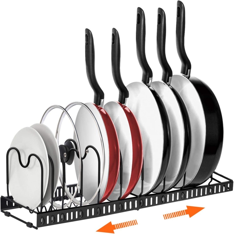 Lilliyn Expandable Pot and Pan Organizers Rack Adjustable Pot Lid Organizer for Kitchen Storage