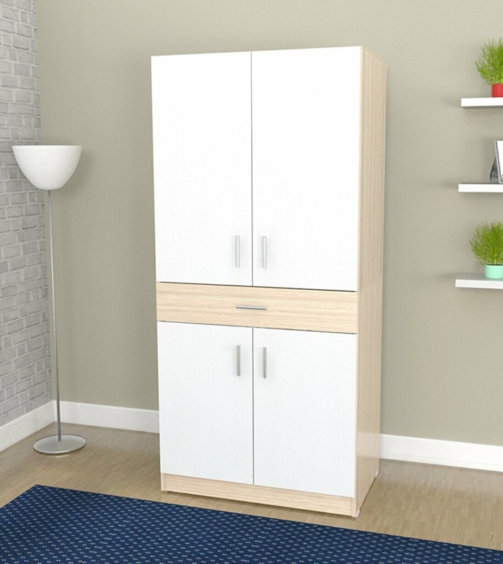 Lizabeta Solid Wood Top Metal Base Armoire Desk