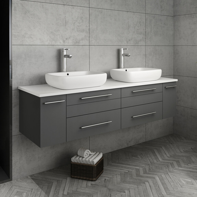 Lucera 60" Wall Mounted Double Sink Bathroom Vanity