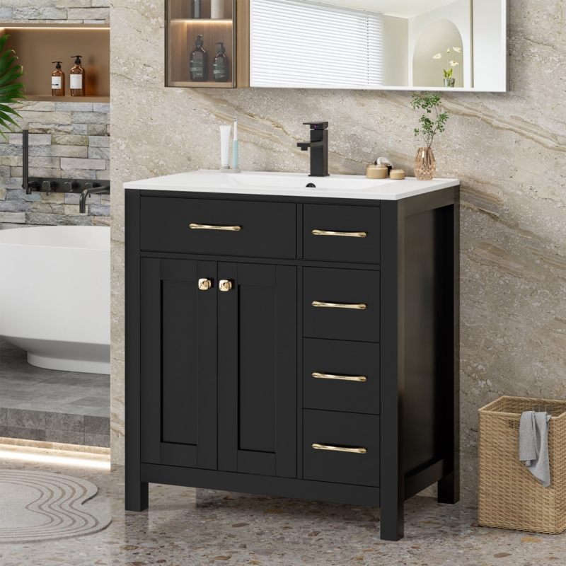 Manrique 30" Single Bathroom Vanity Set with Ceramic Top, Water Saving Faucet