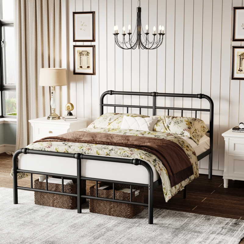 Marple 40 Inch Bed Frame With Headboard And Footboard, No Box Spring Needed Heavy Duty Metal Platform, Premium Steel Slat Mattress Foundation With Storage, Noise Free Iron-Art Bed Frame