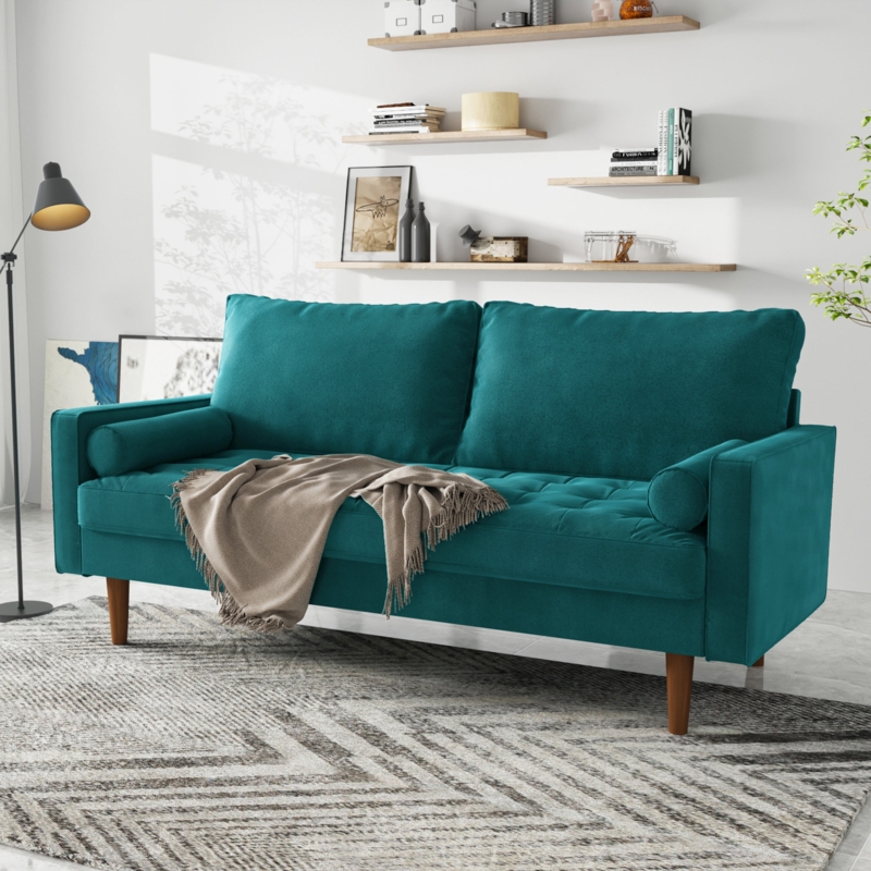 Mauck 70" Velvet Square Arm Sofa with Round Pillow