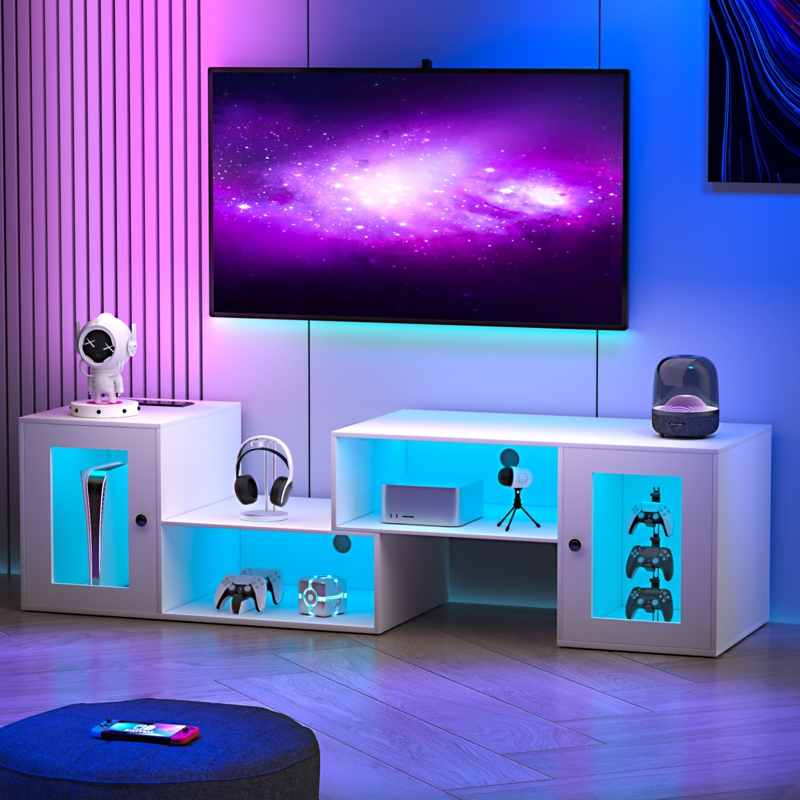 Mauna TV Stand for 65 inch TV with Power Outlets, LED Entertainment Center, Gaming TV Consoles with Shelf