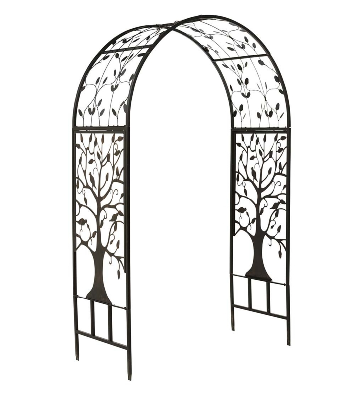Metal Arched Garden Arbor with Tree of Life Design