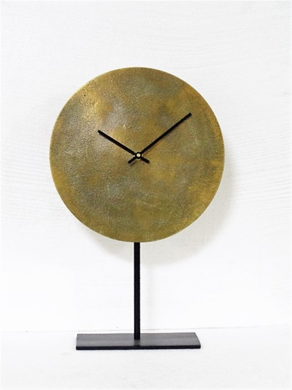 Metal Mechanical Tabletop Clock in Black/Antique Brass