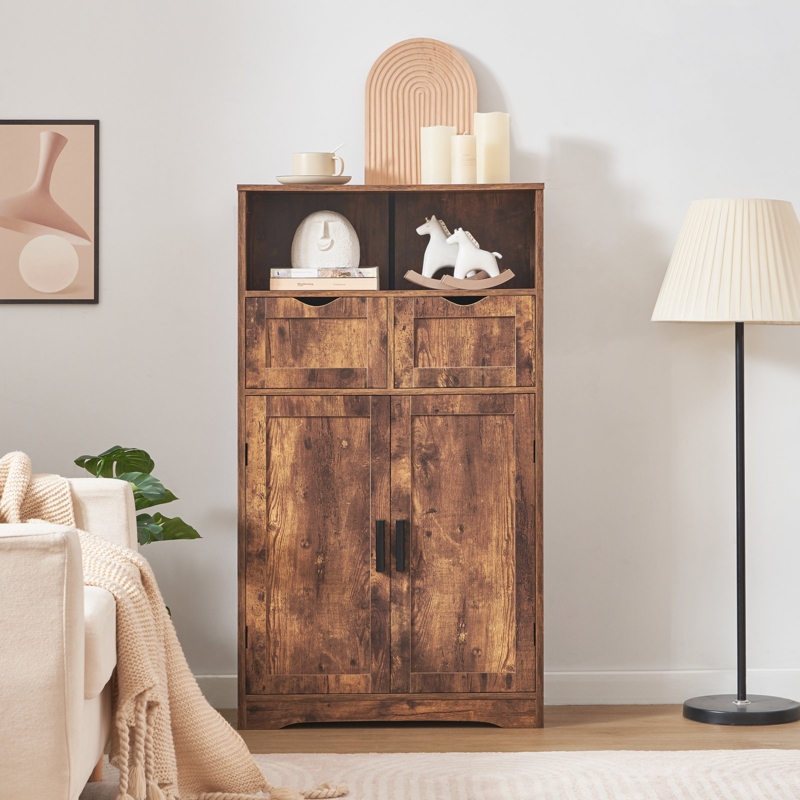 Millwood Pines Large Storage Cabinet With 2 Adjustable Drawers & 2 Shelf, 42.5H X 23.6L X 11.8W, Floor Bathroom Cabinet, Sideboard, Cupboard With Double Door, For Living Room, Home Office