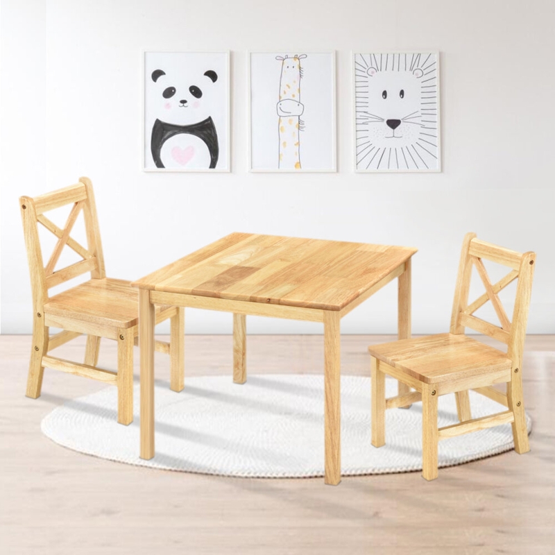 Myona Kids 3 Piece Solid Wood Play Or Activity Table and Chair Set
