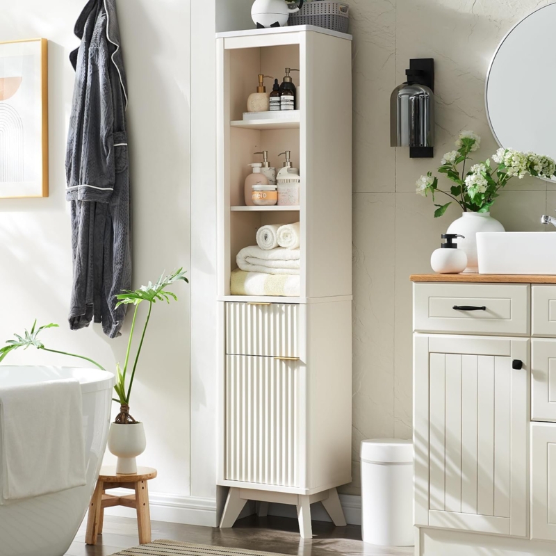 Naina Corner Bathroom Cabinet,Tall Corner Cabinet,Farmhouse Free Standing Toilet Storage Cabinet
