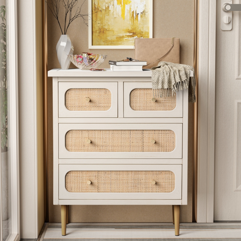 Okkra Modern Farmhouse 4-Drawer Woven Accent Chests, Boho