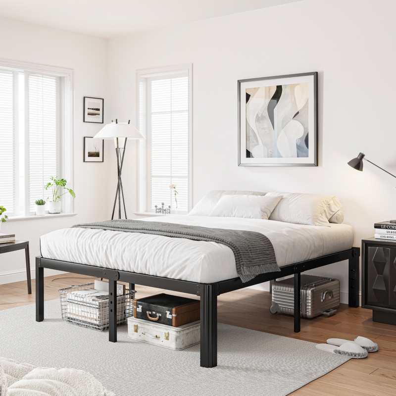 Oley 18'' Heavy Duty Steel Platform Bed Frame with Round Corners, No Box Spring Needed, Noise Free