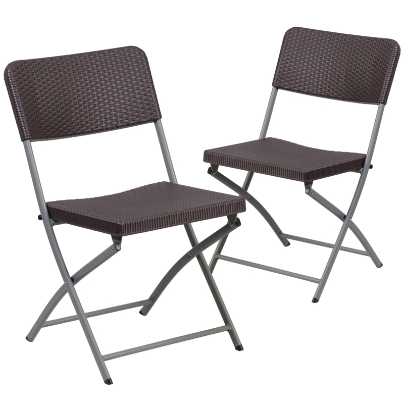 Oliverson Brown Rattan Plastic Folding Chair with Gray Frame - Event Chair (Set of 2)