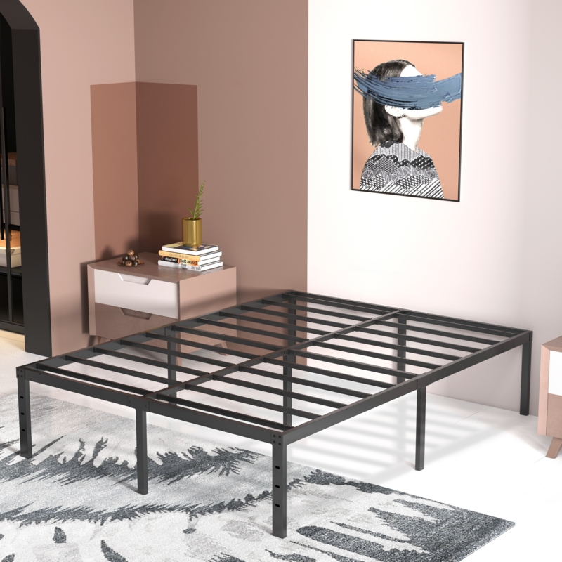 Ottery Heavy Duty 18 Inch Metal Bed Frame, No Box Spring Needed, Slots for Headboard Attachment, No Noise