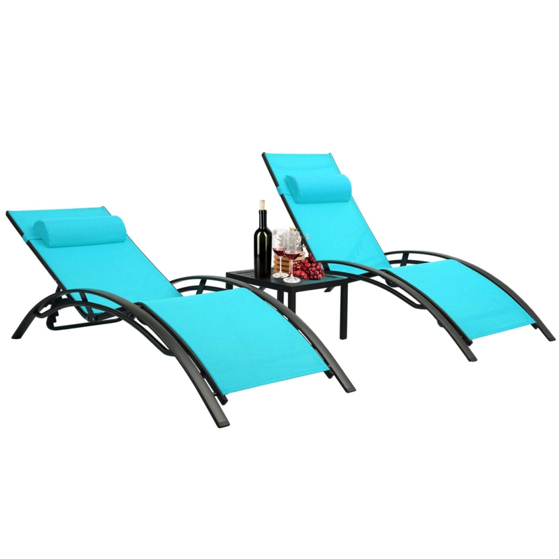 Outdoor Metal Chaise Lounge Set with Table