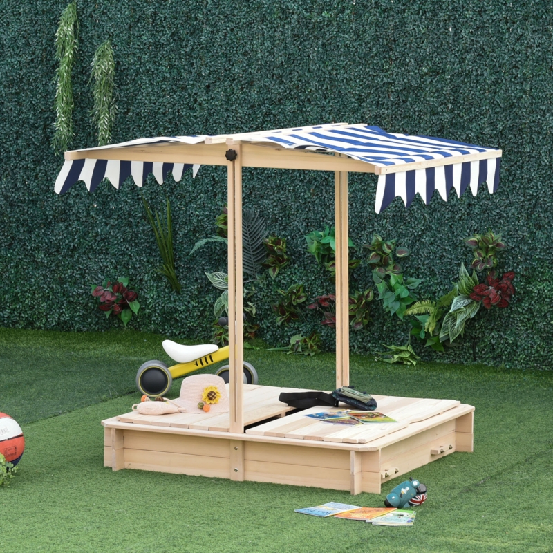 Outsunny 41.75'' x 47.75'' Solid Wood Square Sandbox with Cover