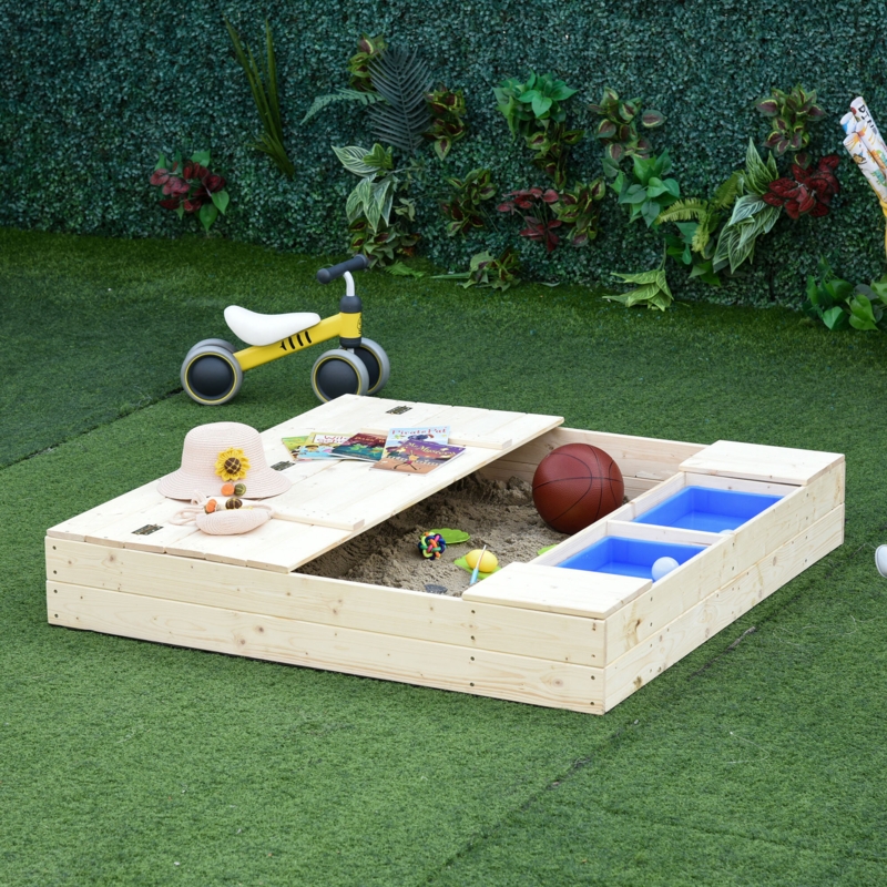 Outsunny 47.25'' x 15.75'' Solid Wood Rectangle Sandbox with Cover