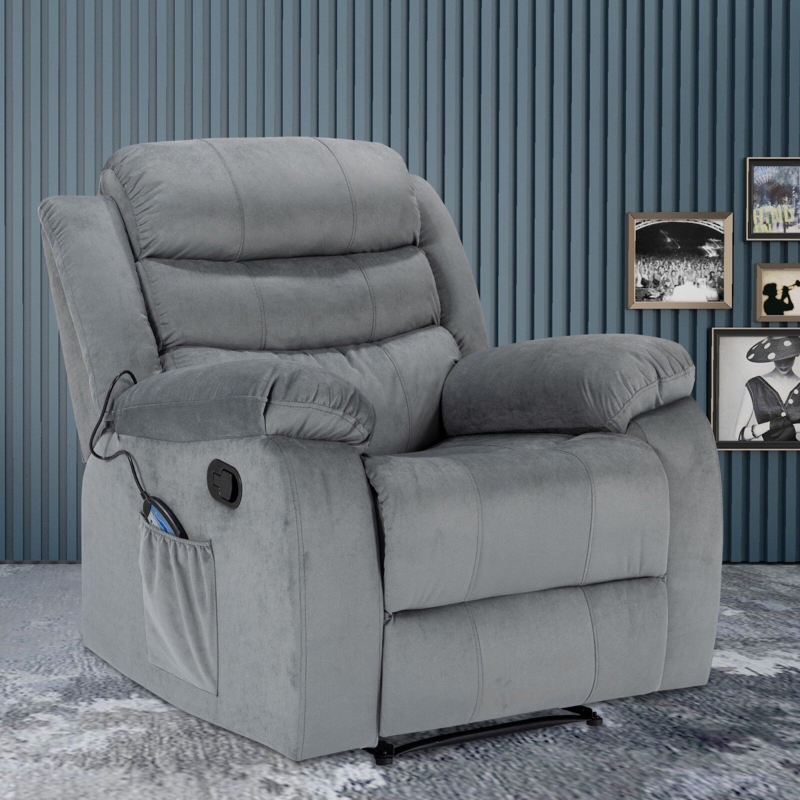 Power Massage Heating Recliner Chair Single Sofa Lounger Home Theater Seating With Footrest, Remote And Side Pocket