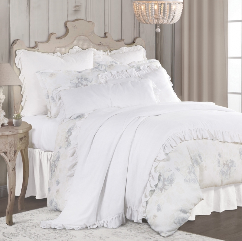 Prairie Grove White Washed Linen Blend Rose Garden Floral Classic Chic Casual Duvet Cover Set