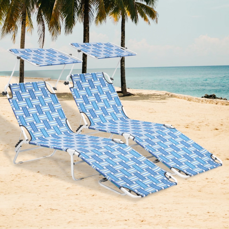 Quavious Folding Camping Beach Chair Chaise Longue with Adjustable Sunshade
