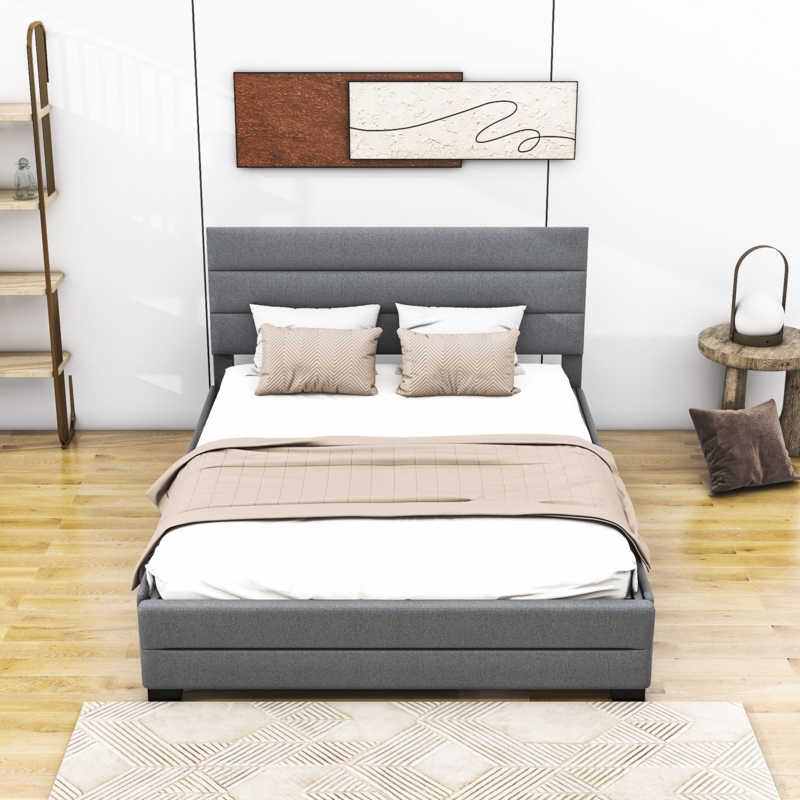 Queen Size 2 Drawers Upholstered Platform Bed with Trundle