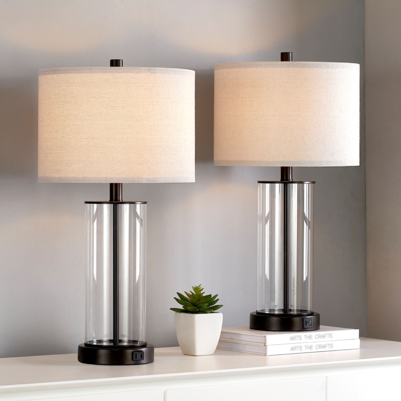 Quinita 23.25" USB Dimmable Table Lamp Set with Touch Control, Bulbs (Set of 2)