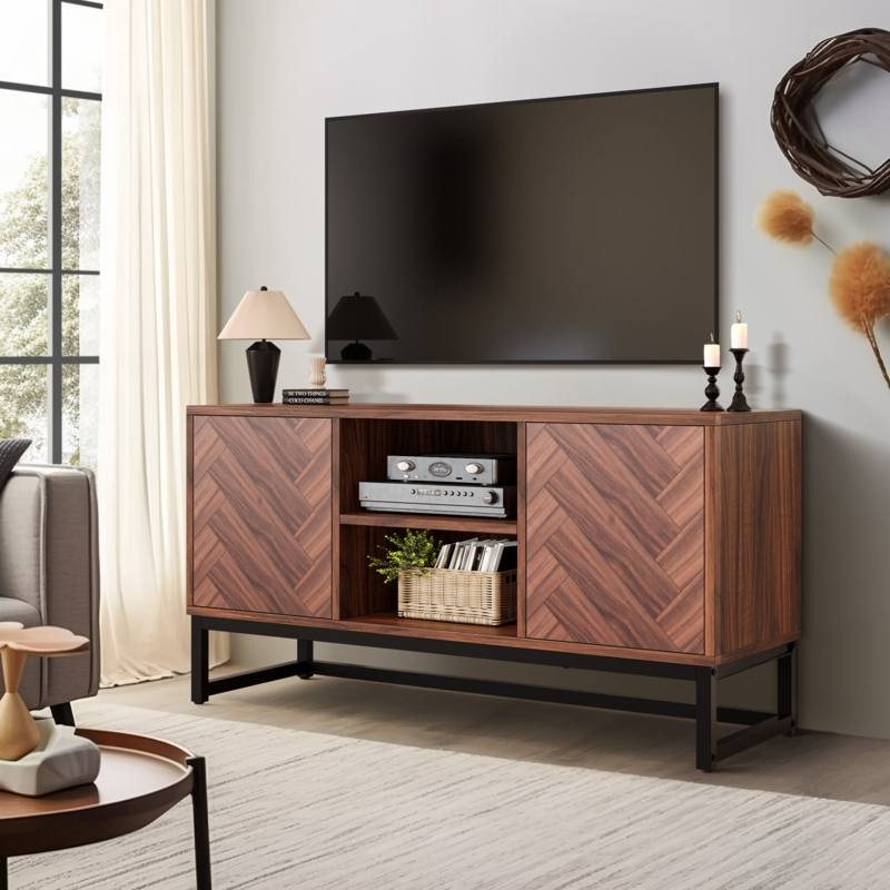 Racklin Rectangular TV Stand with 2 Cabinets and Media Storage for TVs up to 55" For Living Room