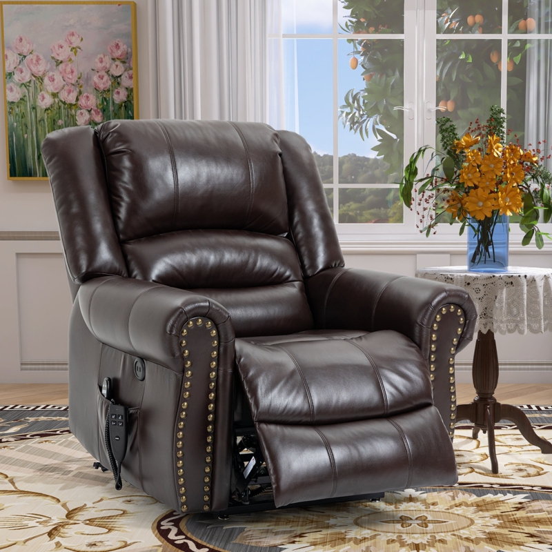 Ravello Oversize 40.15" W Lift Power Recliner, Genuine Leather Match, Massage, Flat Lay