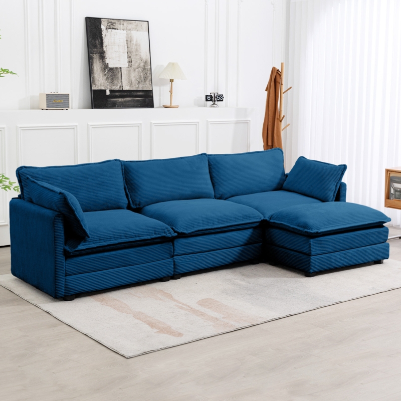 Redenius 4-Piece 112'' Upholstered Corduroy L-Shape Sectional