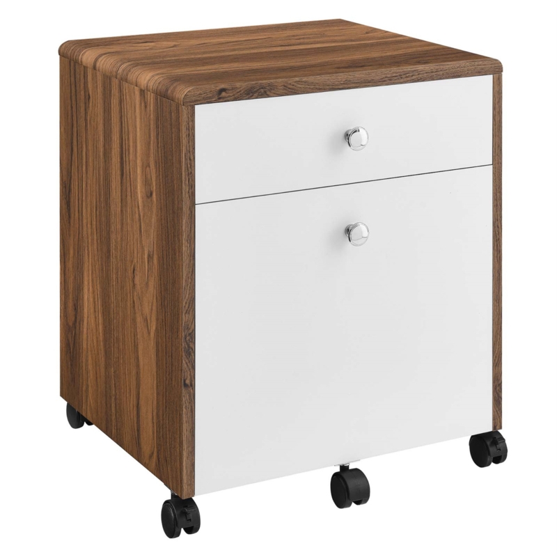 Render Mid-Century Modern Office File Cabinet in Walnut White by Modway