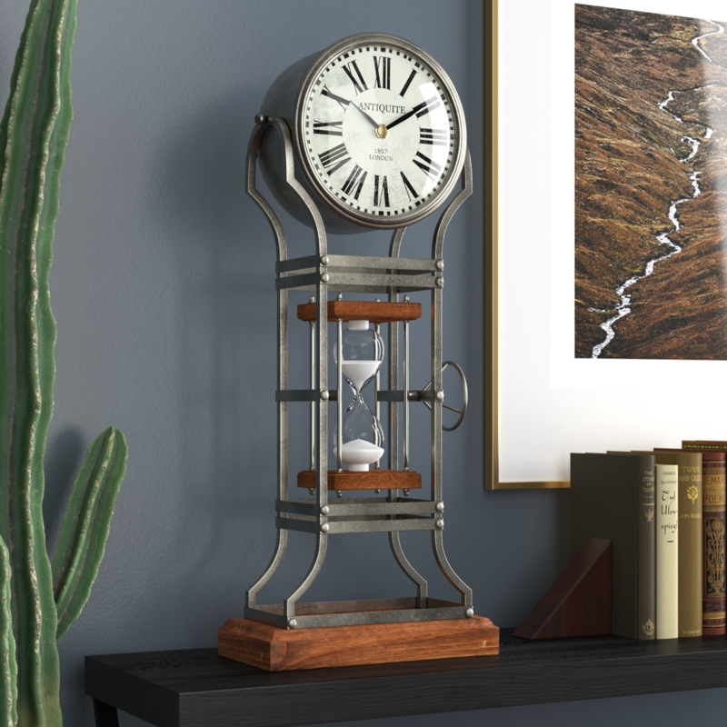 Roman Numeral Metal Quartz Movement / Crystal Tabletop Clock in Gray/Brown