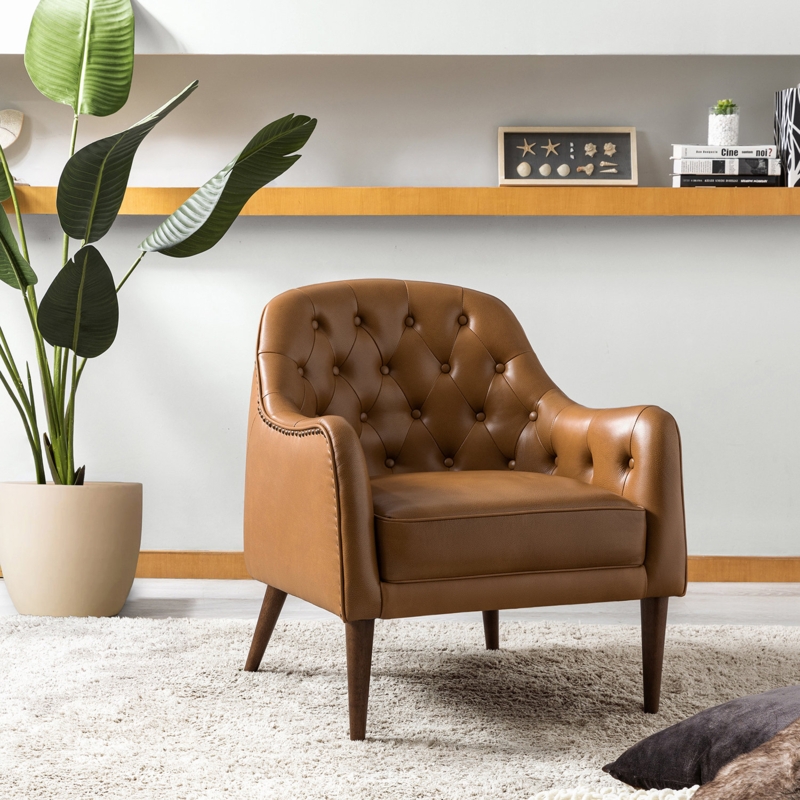 Rooshi 28.5" Wide Genuine Leather Barrel Chair