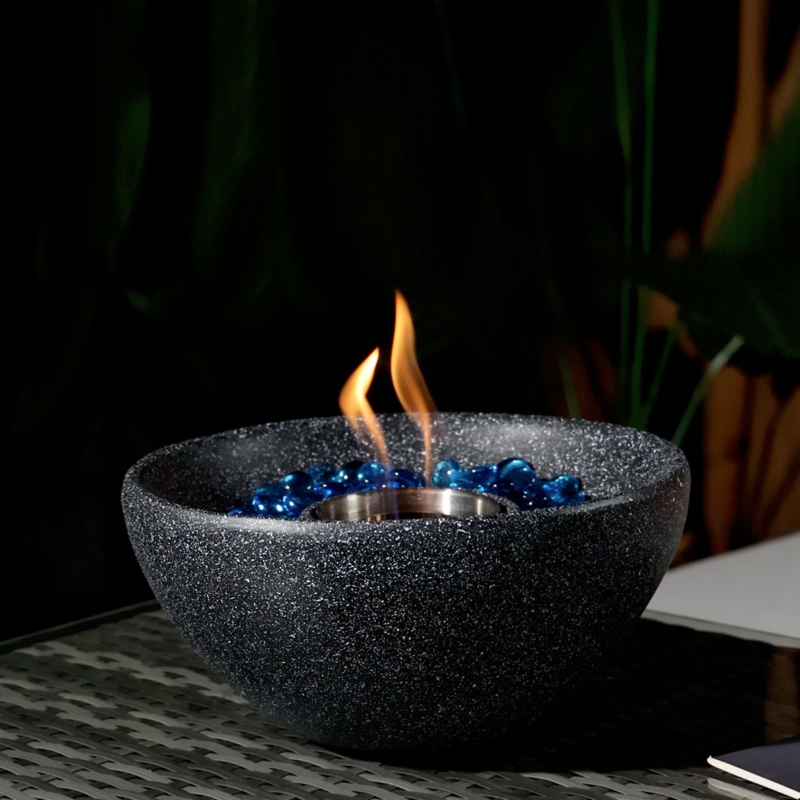Round Concrete Tabletop Fireplace Bio Ethanol or Gel Fuel Fire Pit Bowl - Indoor and Outdoor Use