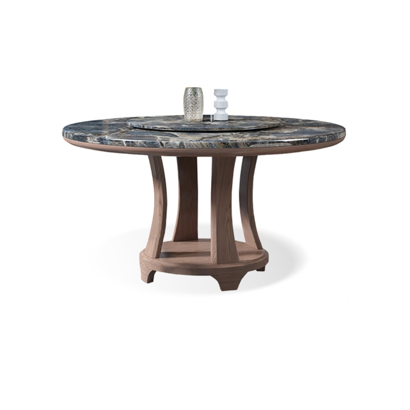 Round Marble Top Solid Wood Base Dining Table