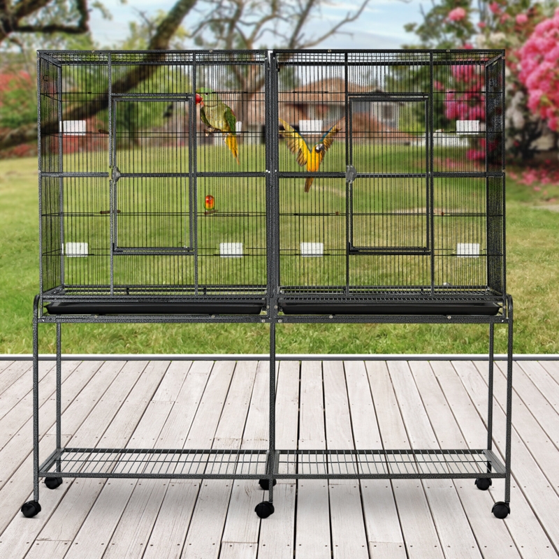 Rufus 64.25'' Wood Flat Top Floor Bird Cage with Wheels