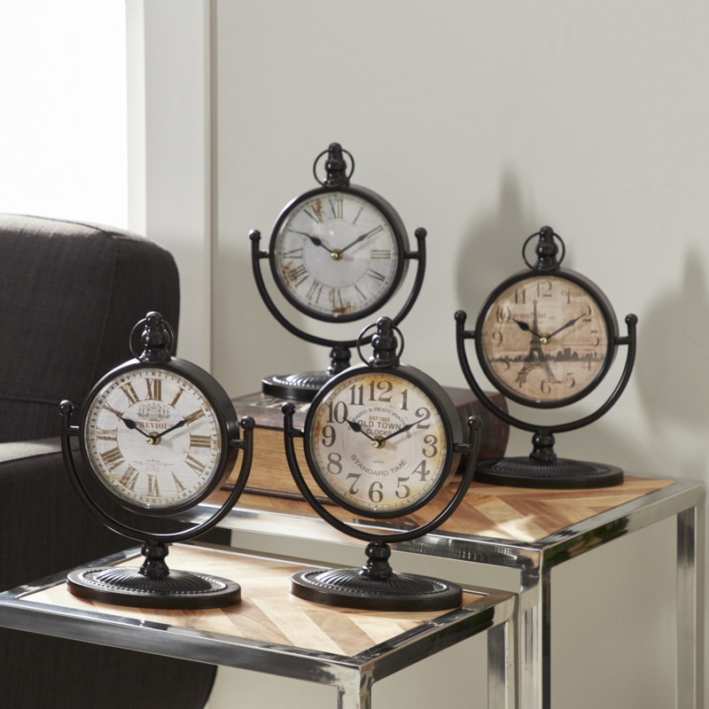 Rustic Analog Stainless Steel Quartz Movement / Crystal Tabletop Clock in Brown/White (Set of 4)