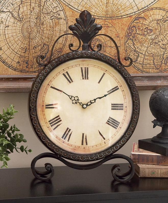 Rustic Roman Numeral Metal Quartz Movement / Crystal Tabletop Clock in