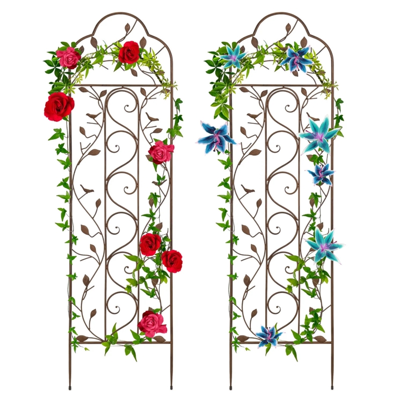 Schley 60x15in Arched Garden Trellis Panel w/ Branches for Climbing Plants