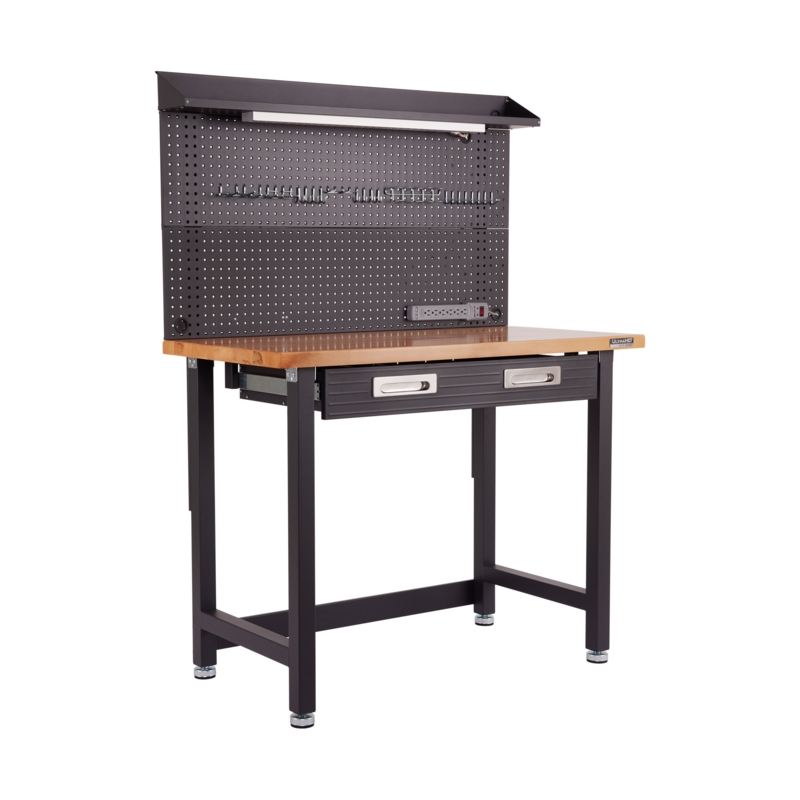 Seville Classics UltraHD Lighted Workcenter w/ Wood Top and Pegboard, Graphite