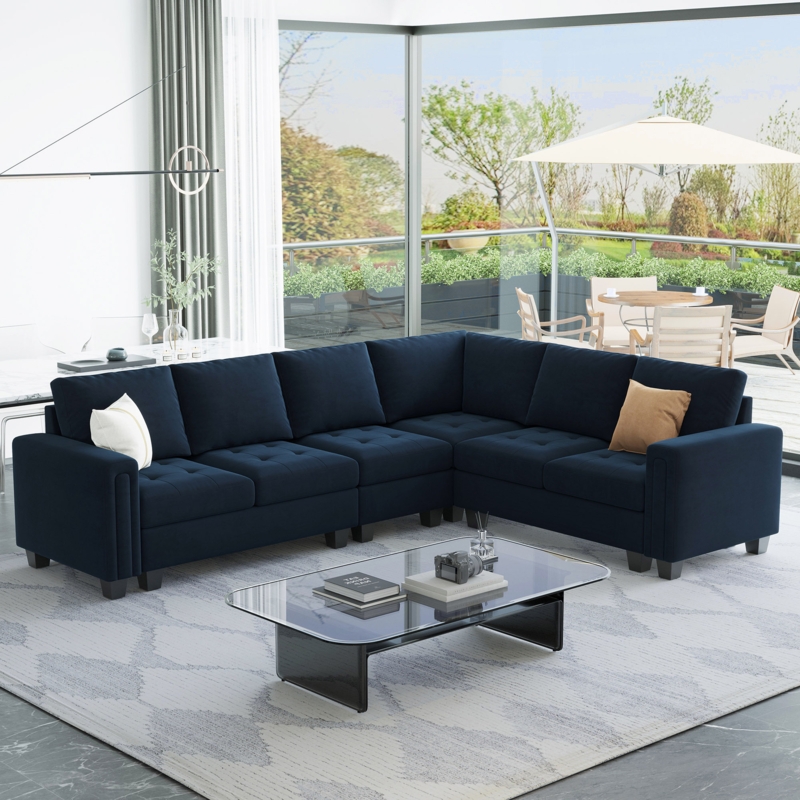 Shaylinn 5 - Piece Upholstered Sectional Velvet Modular Corner L Shaped Sofa 5-Seat 18.5'' H Couch