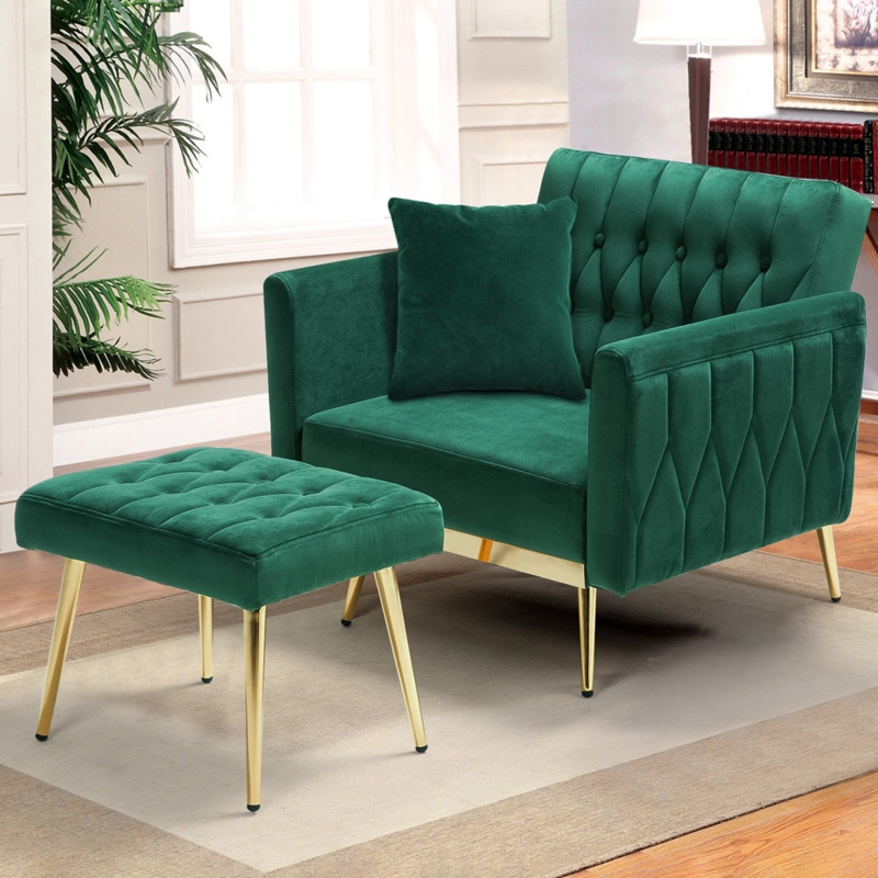 Siemon Velvet Accent Chair with Ottoman